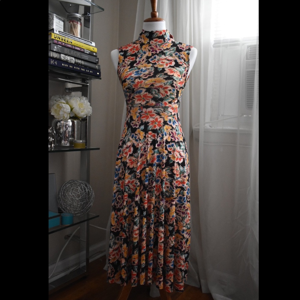Zara Floral Mock Neck Midi Dress